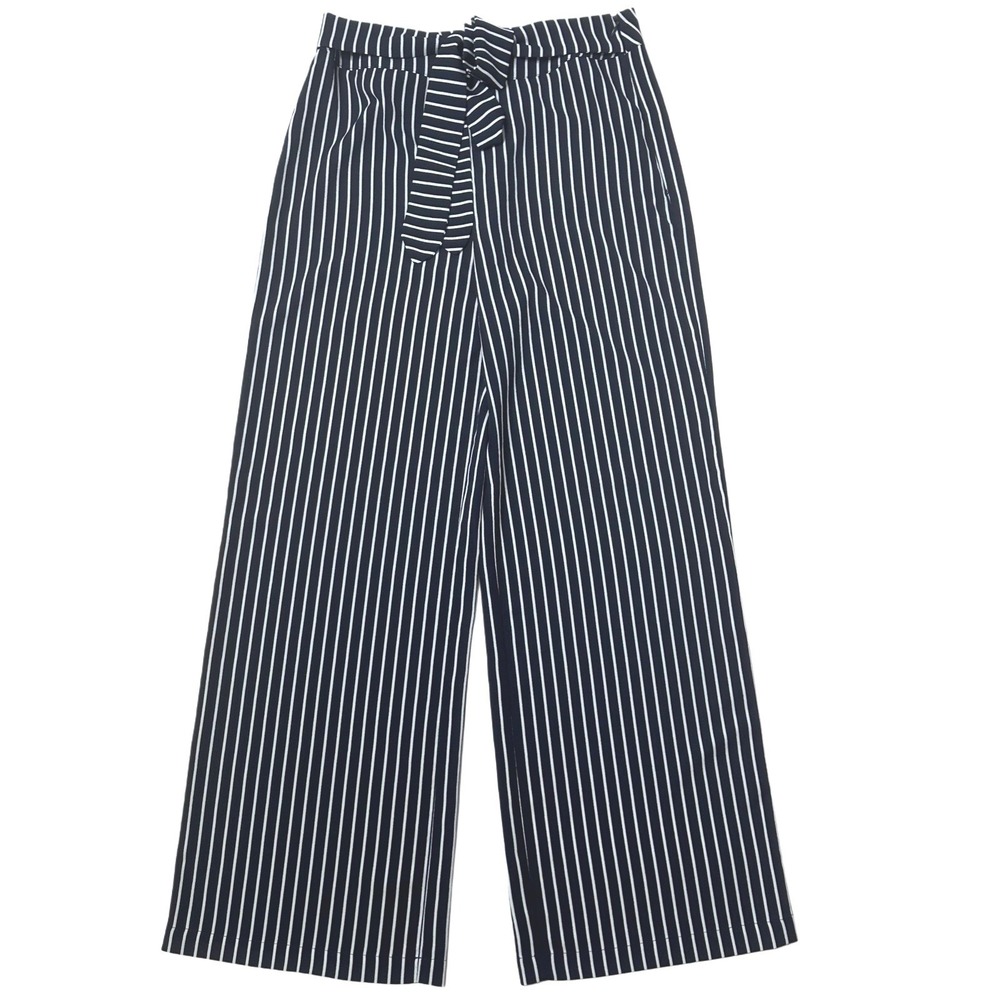 Altar'd State SJ4169 Striped Wide Leg Tie Waist Navy Blue Womens Small